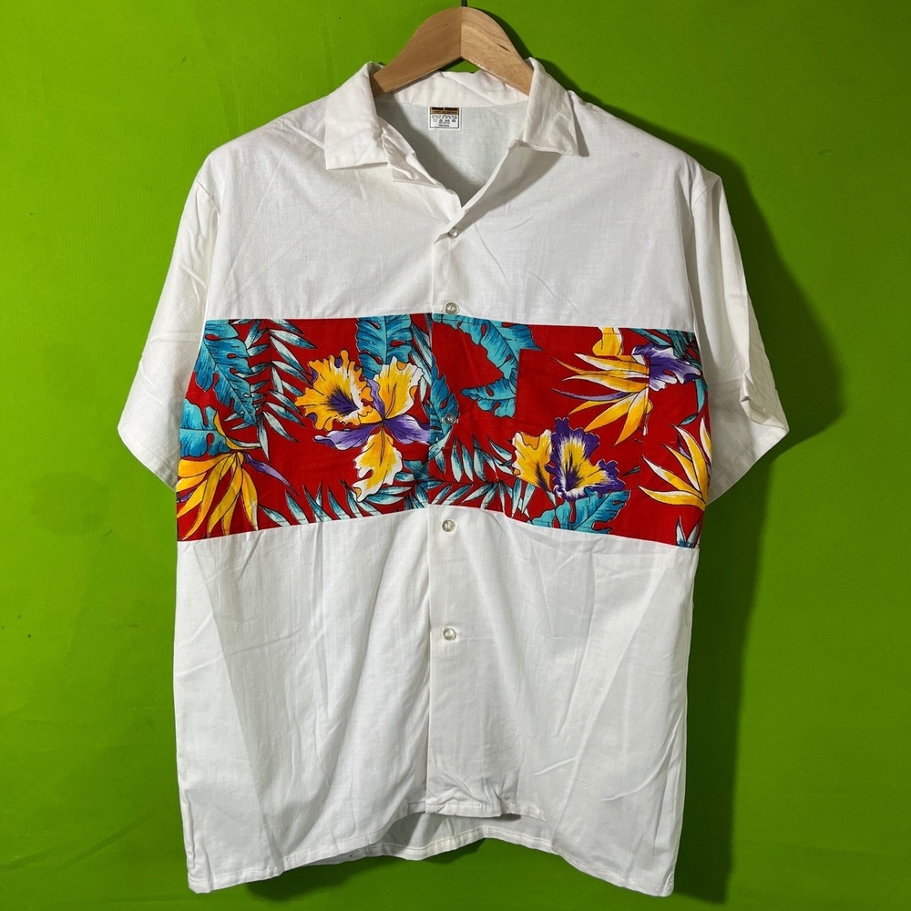 Medium VTG 70s Velva Sheen Hawaiian Floral Print Short Sleeve‎ Button Up Shirt